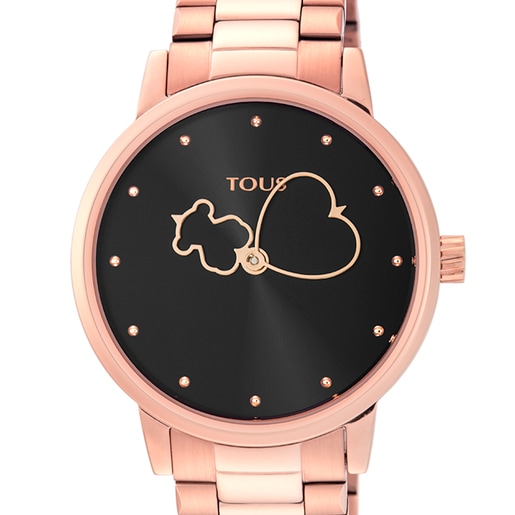 Reloj Bear Time de acero IP rosado