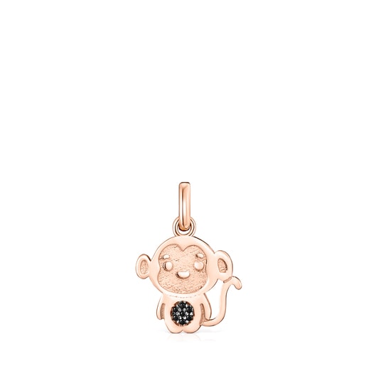 Chinese Horoscope Monkey Pendant in Rose Silver Vermeil with Spinel