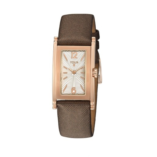 Pink IP Steel Beverly Watch with brown Leather strap