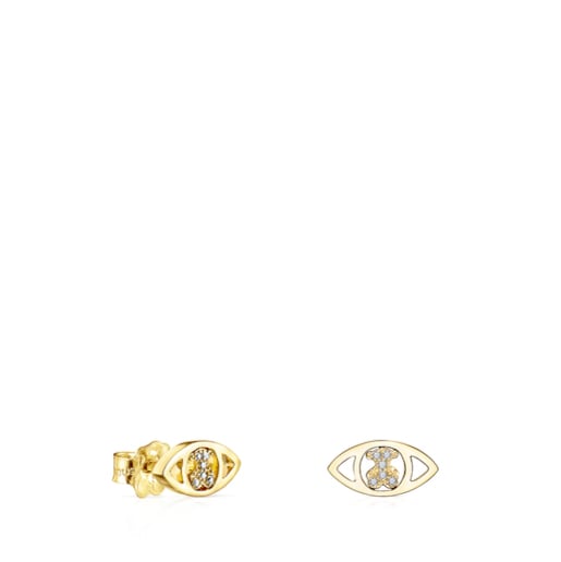 Gold TOUS Good Vibes eye Earrings with Diamonds