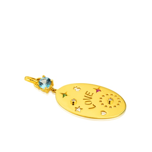 Gold Lyra Pendant with Sapphire, Tsavorite and Diamond