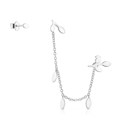Set of Silver Fragile Nature leaves chain Earrings