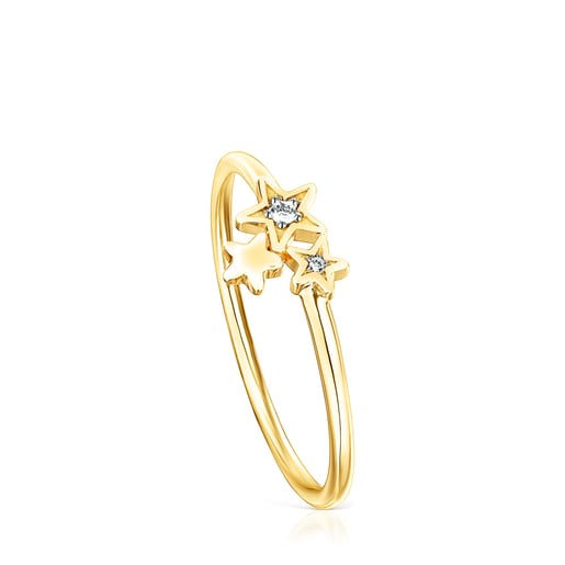 Gold Teddy Bear Stars Ring with Diamonds