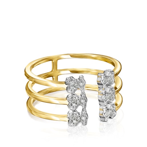 Gold Les Classiques open Ring with six Diamonds Bear motifs