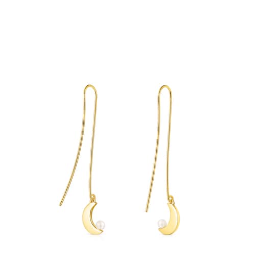 Long Nocturne half-moon Earrings in Silver Vermeil with Diamonds and Pearl