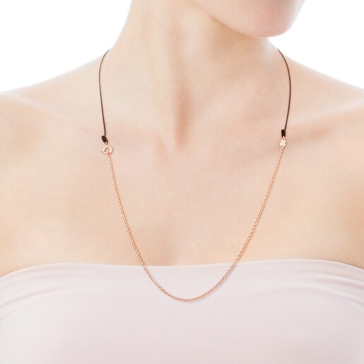 Long Rose Silver Vermeil TOUS Chain Chain with brown Cord