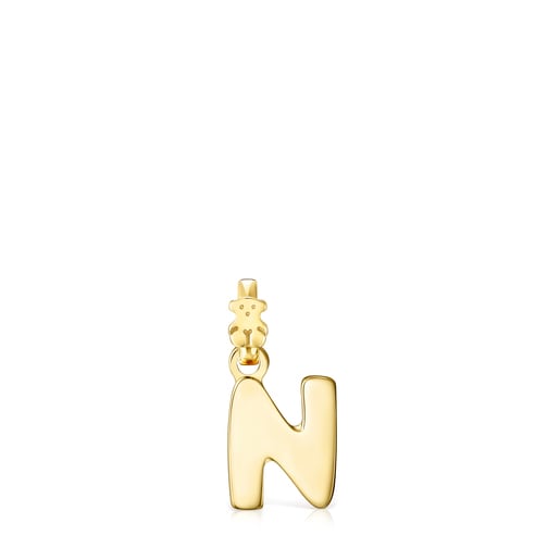 Alphabet letter N Pendant in Silver Vermeil
