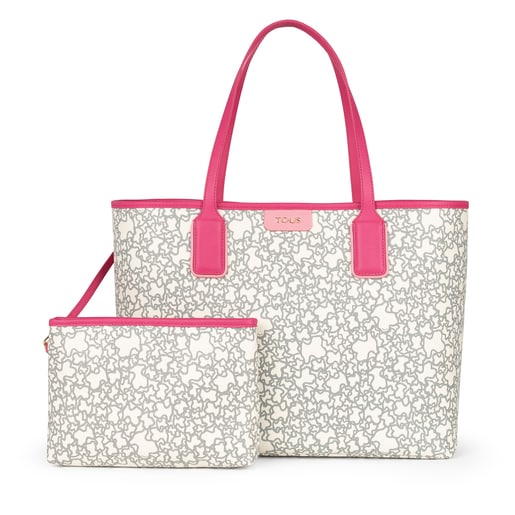 Large beige and fuchsia Kaos Mini tote bag with toiletry bag