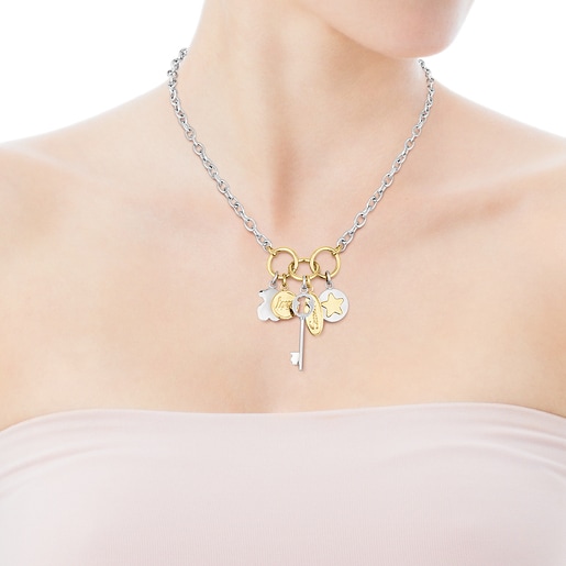 Two-toned Steel TOUS Good Vibes rings Necklace