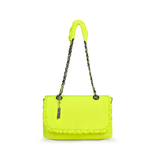 Fluorescent Yellow T Lux Crossbody Bag with Flap
