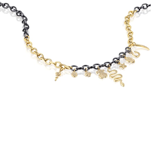 Collar TOUS Good Vibes de plata vermeil, plata dark silver, oro y diamantes