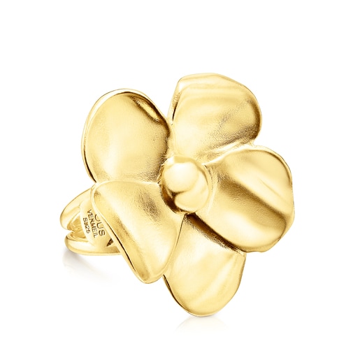 Anello fiore con placcatura in oro 18 kt su argento Fragile Nature