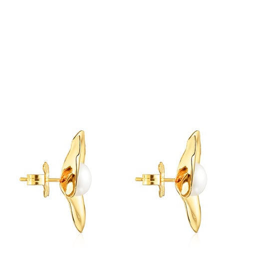 Silver Vermeil Fragile Nature petals Earrings with Pearl