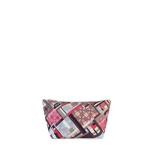 Mała dwustronna torebka na ramię z kolekcji Kaos Shock z khaki-wielokolorowym nadrukiem szala