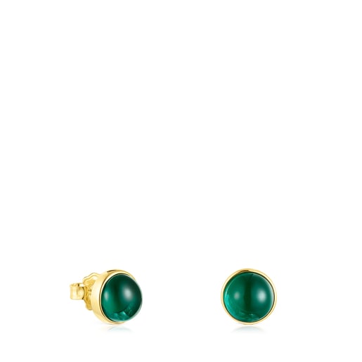 Aretes Cocktail con baño de oro 18 kt sobre plata y glass verde