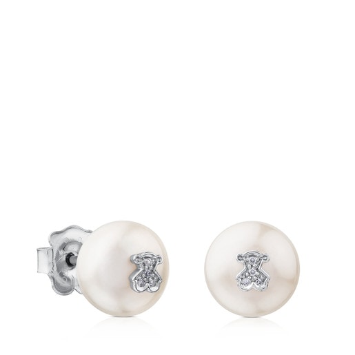 White Gold TOUS Puppies Earrings with Diamonds and Pearls