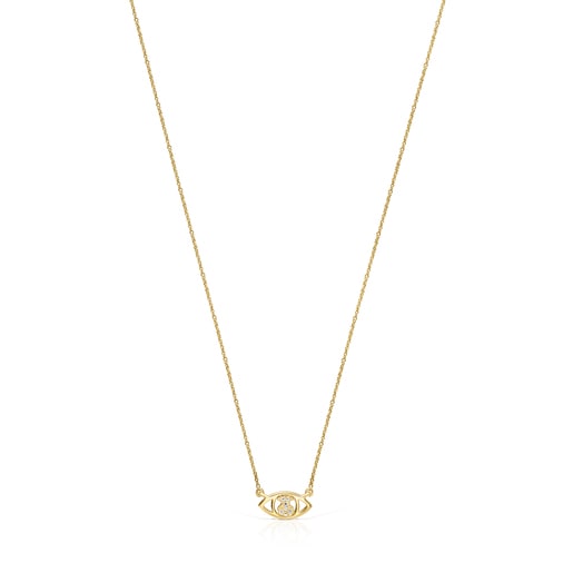 Gold TOUS Good Vibes eye Necklace with Diamonds | TOUS