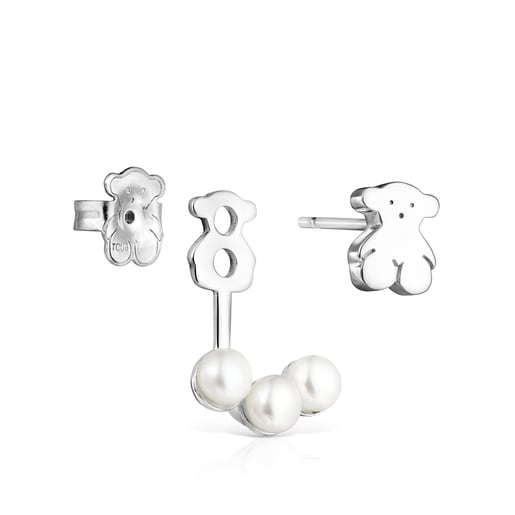 Short Nocturne Silver Earrings with Pearls