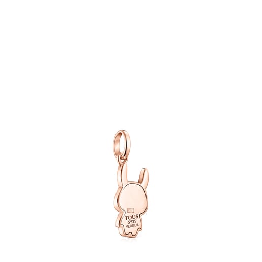 Chinese Horoscope Rabbit Pendant in Rose Silver Vermeil with Ruby