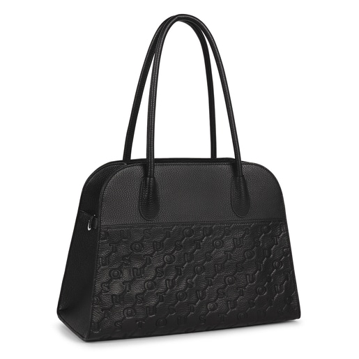 Black Leather T Script City bag