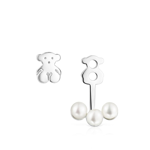 Short Nocturne Silver Earrings with Pearls