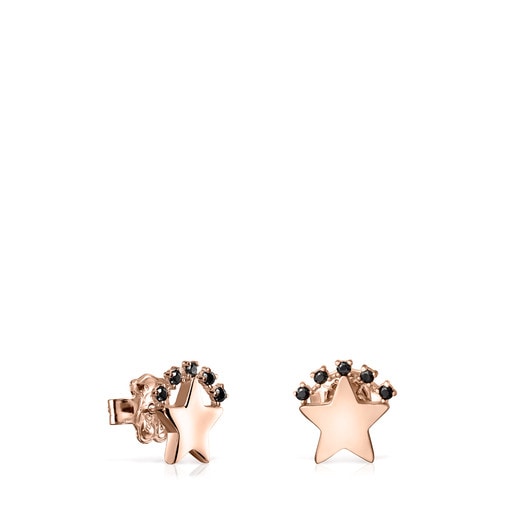 Aretes Real Sisy estrella con baño de oro rosa 18 kt sobre plata y Espinelas