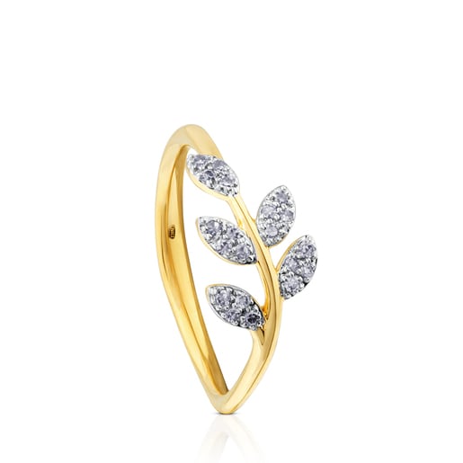 Anillo de oro con diamantes motivo hojas Gem Power