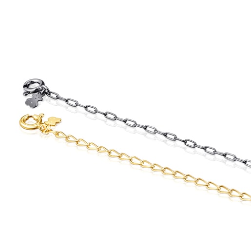 Pack Pulseras TOUS Chain de baño de oro 18 kt sobre plata y Plata Dark Silver