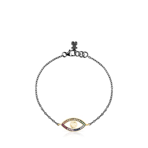 Silver Vermeil and Dark Silver TOUS Good Vibes eye Bracelet with Gemstones  | TOUS