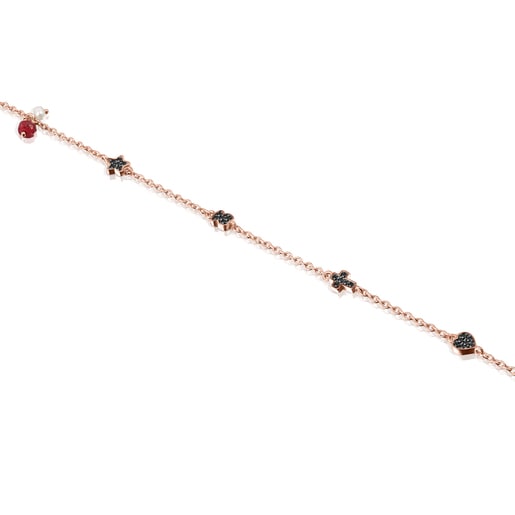 Motif Bracelet in Rose Silver Vermeil with Spinels, Ruby and Pearl