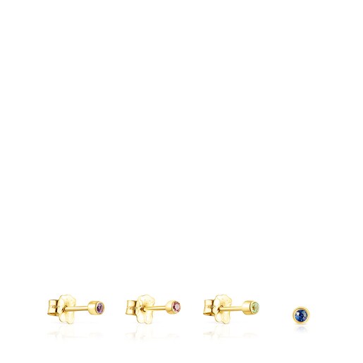 Set of Gold Straight Color Earrings with Gemstones