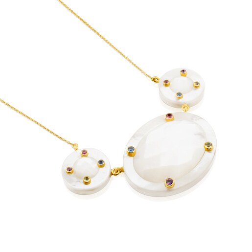 Золотое колье Ciel с Драгоценными Камнями и Перламутром