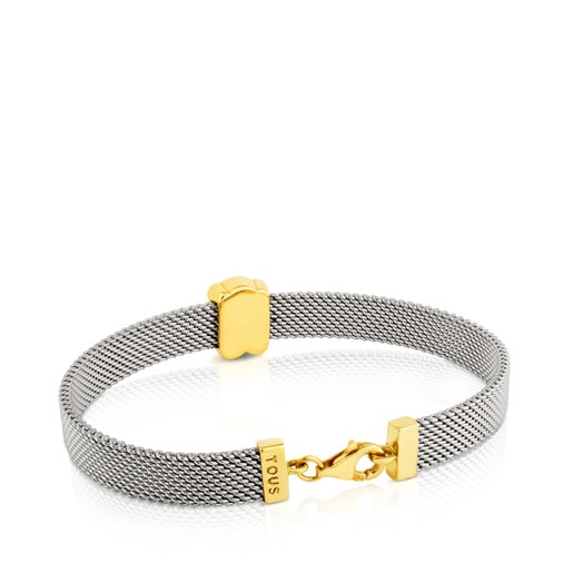 Gold and Steel Mesh Bracelet Bear motif