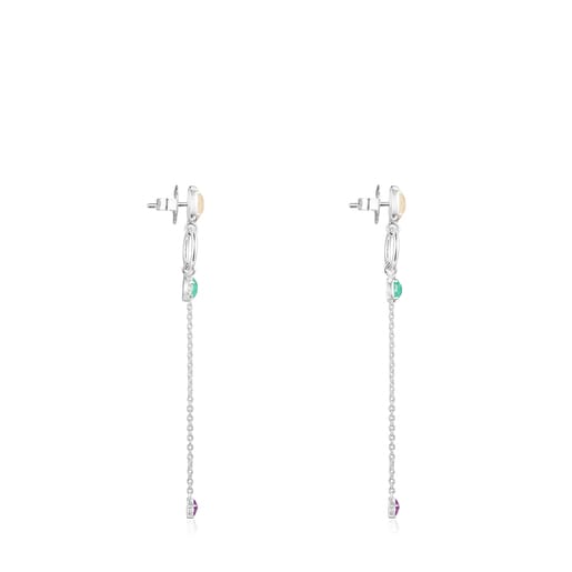 Boucles d’oreilles Cool Color longues en Argent et Pierres précieuses