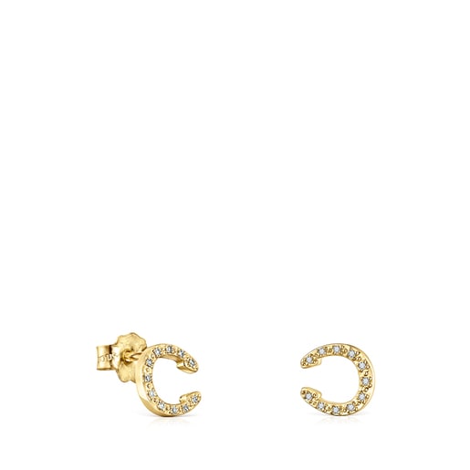 Gold TOUS Good Vibes horseshoe Earrings with Diamonds | TOUS