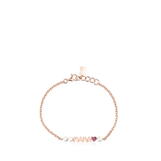 TOUS Mama Bracelet in Rose Silver Vermeil with Ruby and Pearls