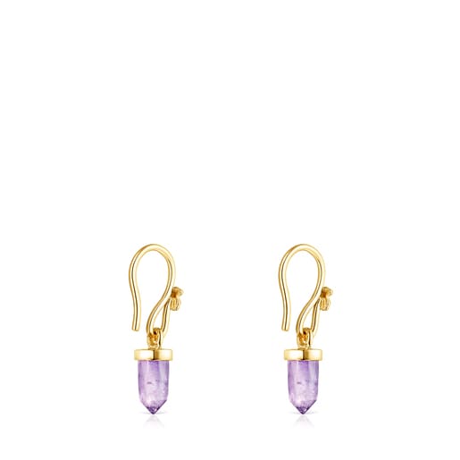 Pendientes con baño de oro 18 kt sobre plata y amatista TOUS Good Vibes