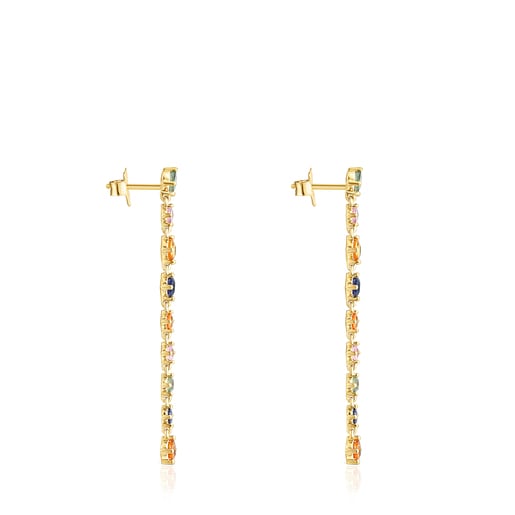 Long Silver Vermeil Glaring Earrings with multicolored Sapphires