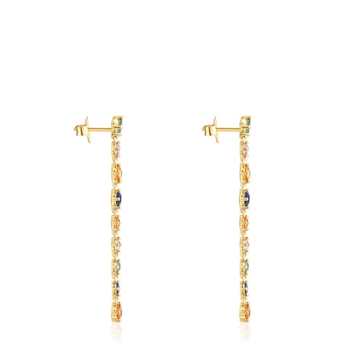 Pendientes largos con baño de oro 18 kt sobre plata y zafiros multicolor Glaring