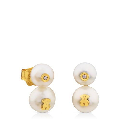 Gold Icon Pearl Earrings with Pearl and Diamond