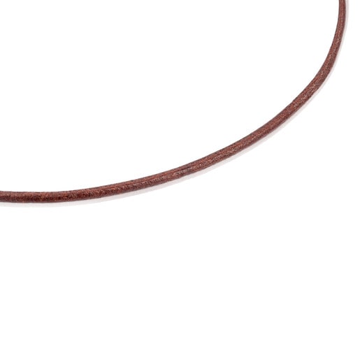 Collier ras du cou en cuir marron de 2 mm avec fermoir en argent plaqué or 18 ct, 40 cm TOUS Chokers