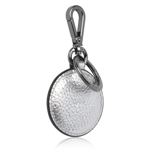 Kroužek na klíče TOUS Lovers Circle s koženým přívěskem ve stříbrné barvě