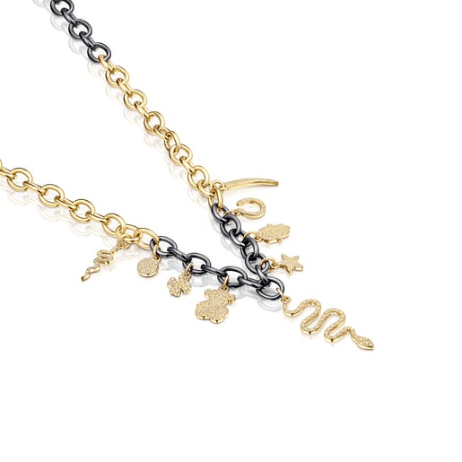 Gold, Silver Vermeil, Dark Silver TOUS Good Vibes Necklace with Diamonds