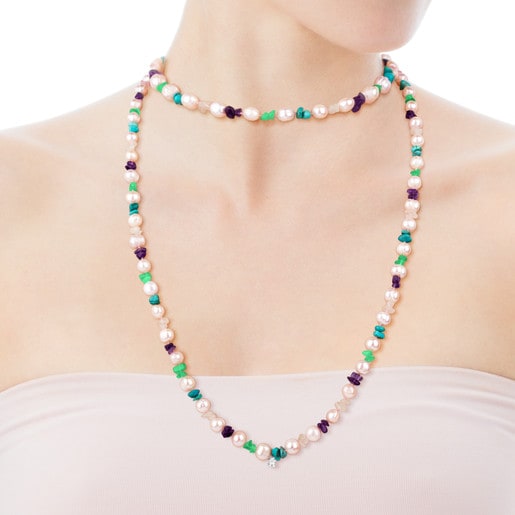 Silver TOUS Pearl Necklacewith Pearl and Gemstones