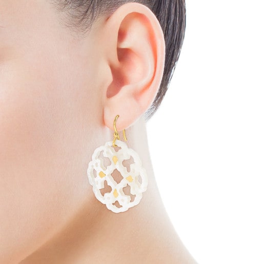 Large Gold Mossaic Power Earrings with Mother-of-pearl