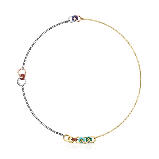 عقد  Hold Gems من فيرميل الذهب، والفضة الداكنة، والفضة مع الأحجار الكريمة