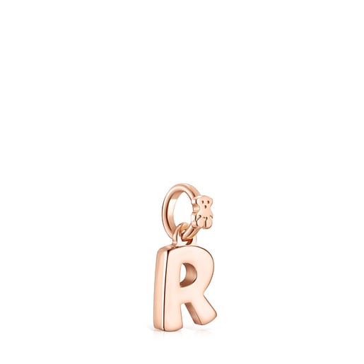 Dije Alphabet letra R con baño de oro rosa 18 kt sobre plata