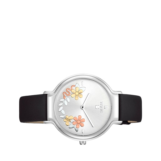 ساعة Real Mix من الصُلب بحزام أسود من الجلد