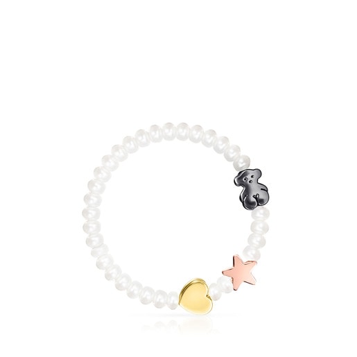 Pulsera de perlas con baño de oro rosa y amarillo 18 kt sobre plata y plata dark silver Sweet Dolls