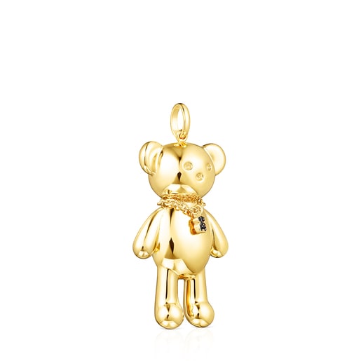 Silver Vermeil Teddy Bear necklace Pendant with Spinels